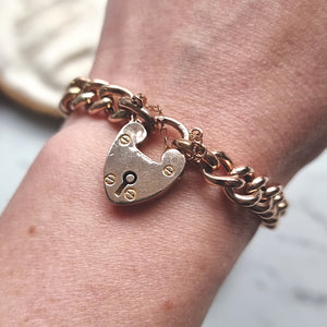 Edwardian 9ct Rose Gold Bracelet with Heart Padlock, Hallmarked Chester 1905 modelled