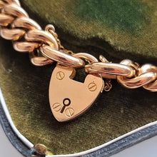 Load image into Gallery viewer, Antique 15ct Yellow Gold Curb Bracelet with Heart Padlock close up
