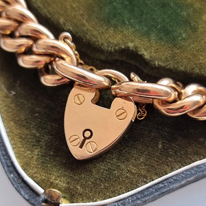 Antique 15ct Yellow Gold Curb Bracelet with Heart Padlock close up