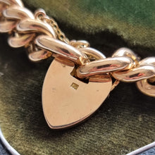 Load image into Gallery viewer, Antique 15ct Yellow Gold Curb Bracelet with Heart Padlock close up of 15 stamp
