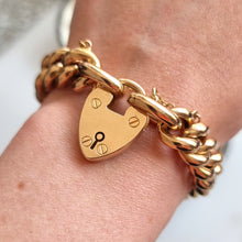 Load image into Gallery viewer, Antique 15ct Yellow Gold Curb Bracelet with Heart Padlock modelled
