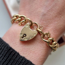 Load image into Gallery viewer, Antique 9ct Gold Night &amp; Day Curb Bracelet with Heart Padlock modelled
