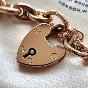 Edwardian 9ct Rose Gold Bracelet with Heart Padlock close up of padlock