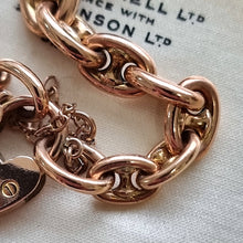 Load image into Gallery viewer, Edwardian 9ct Rose Gold Bracelet with Heart Padlock close up of anchor links
