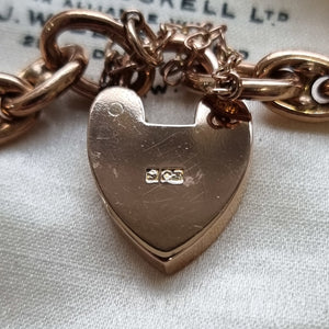 Edwardian 9ct Rose Gold Bracelet with Heart Padlock 9ct stamp on back of padlock