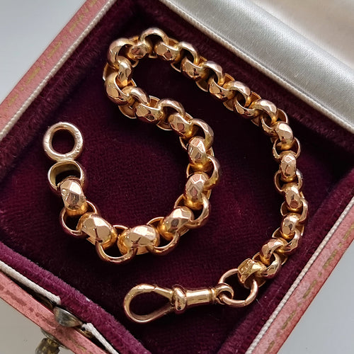Antique 9ct Rose Gold Faceted Link Bracelet in box