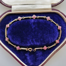 Load image into Gallery viewer, Vintage 9ct Gold Ruby and Diamond Cluster Bracelet in box
