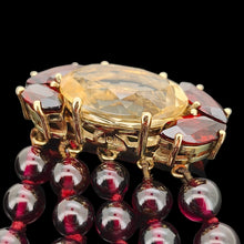 Load image into Gallery viewer, A five row round garnet bead bracelet with a citrine and garnet clasp in yellow gold
