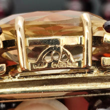 Load image into Gallery viewer, Close-up of a yellow gold citrine clasp, hallmarked 9 carat gold, Birmingham 1986
