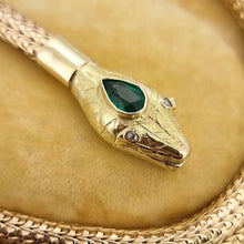 Load image into Gallery viewer, Victorian 15ct Gold Emerald and Diamond Snake Wrap Bracelet close-up of head
