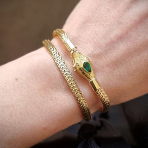 Victorian 15ct Gold Emerald and Diamond Snake Wrap Bracelet modelled