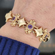 Load image into Gallery viewer, Vintage 9ct Yellow Gold Amethyst Fancy Bracelet, 29.8 grams

