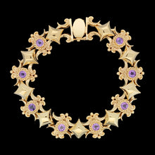 Load image into Gallery viewer, Vintage 9ct Yellow Gold Amethyst Fancy Bracelet, 29.8 grams
