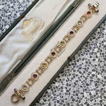 Load image into Gallery viewer, Vintage 14K Gold Cabochon Cut Multi-Gem Bracelet in box
