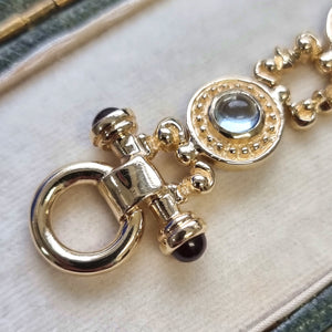 Vintage 14K Gold Cabochon Cut Multi-Gem Bracelet clasp end, aquamarine