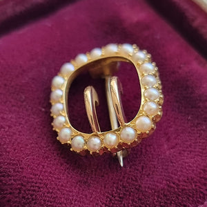 Antique 18ct Gold Pearl Buckle Brooch side