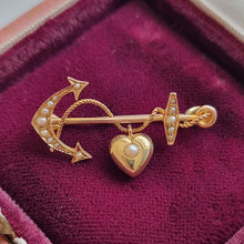 Load image into Gallery viewer, Antique 15ct Gold Anchor and Heart Bar Brooch front
