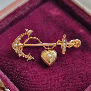 Antique 15ct Gold Anchor and Heart Bar Brooch front