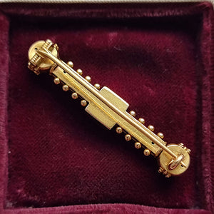 Victorian 15ct Gold Etruscan Style Pearl Bar Brooch back