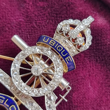Load image into Gallery viewer, Antique 18ct Gold &amp; Platinum Diamond Royal Artillery Brooch detail
