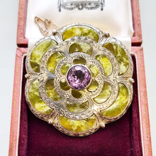 Load image into Gallery viewer, Vintage Sterling Silver Connemara Marble and Amethyst Brooch in box
