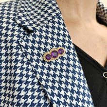 Load image into Gallery viewer, A yellow gold pearl and amethyst brooch, modelled on a houndstooth print jacket
