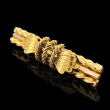 Load image into Gallery viewer, A yellow gold twist and rope design bar brooch, on a black background
