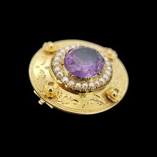 Load image into Gallery viewer, Victorian 15ct Gold Amethyst and Seed Pearl Floral Brooch
