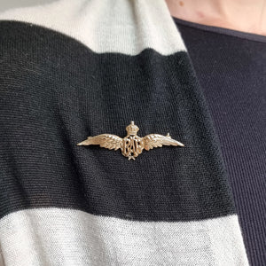 Vintage 9ct Gold RAF Wings Brooch modelled