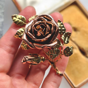 Vintage Carrington & Co. 9ct Gold Rose Brooch in Fitted Box