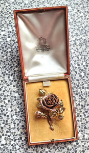 Vintage Carrington & Co. 9ct Gold Rose Brooch in Fitted Box