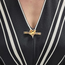 Load image into Gallery viewer, Antique 15ct Gold Swallow and Heart Bar Brooch modelled
