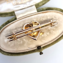 Load image into Gallery viewer, Antique 15ct Gold Swallow and Heart Bar Brooch back
