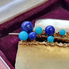 Load image into Gallery viewer, Vintage 14K Gold Lapis and Turquoise Abstract Brooch detail
