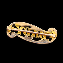 Load image into Gallery viewer, A yellow gold brooch with the word BABY, on a black background
