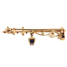 Load image into Gallery viewer, Antique 15ct Gold Lantern Lamp-post Sapphire Brooch back
