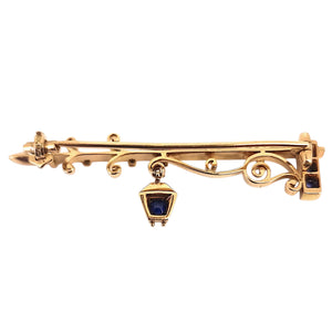 Antique 15ct Gold Lantern Lamp-post Sapphire Brooch back