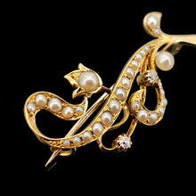 Load image into Gallery viewer, A yellow gold pearl and diamond flower brooch
