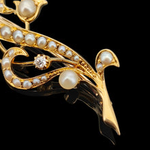 Load image into Gallery viewer, A yellow gold pearl and diamond flower brooch
