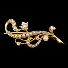 Load image into Gallery viewer, A yellow gold pearl and diamond flower brooch
