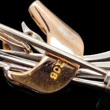 Load image into Gallery viewer, Close-up of a 9CT stamp on a rose and white gold brooch
