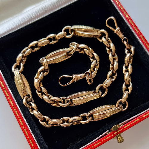 Antique 9ct Gold Fancy Link Chain, 31.2 grams in box