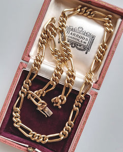 9ct Gold Heavy Figaro Link Chain, 58 grams in box