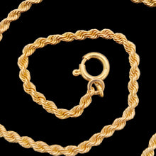 Load image into Gallery viewer, A yellow gold twisted rope chain with a bolt ring clasp
