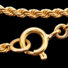 Load image into Gallery viewer, A yellow gold twisted rope chain with a bolt ring clasp
