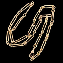 Load image into Gallery viewer, A gold trombone link chain necklace with a lobster claw clasp
