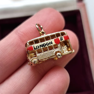 Vintage 9ct Gold London Bus Charm in hand