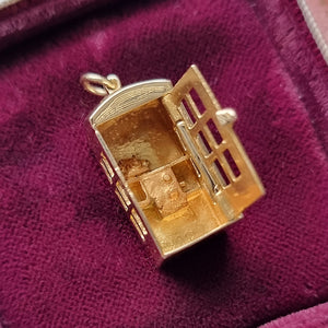Vintage 9ct Gold Telephone Box Charm in box