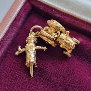 Vintage 9ct Gold Scarecrow & Tractor Charms