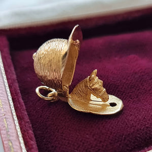 Vintage 9ct Gold Jockey's Cap and Horse Charm open